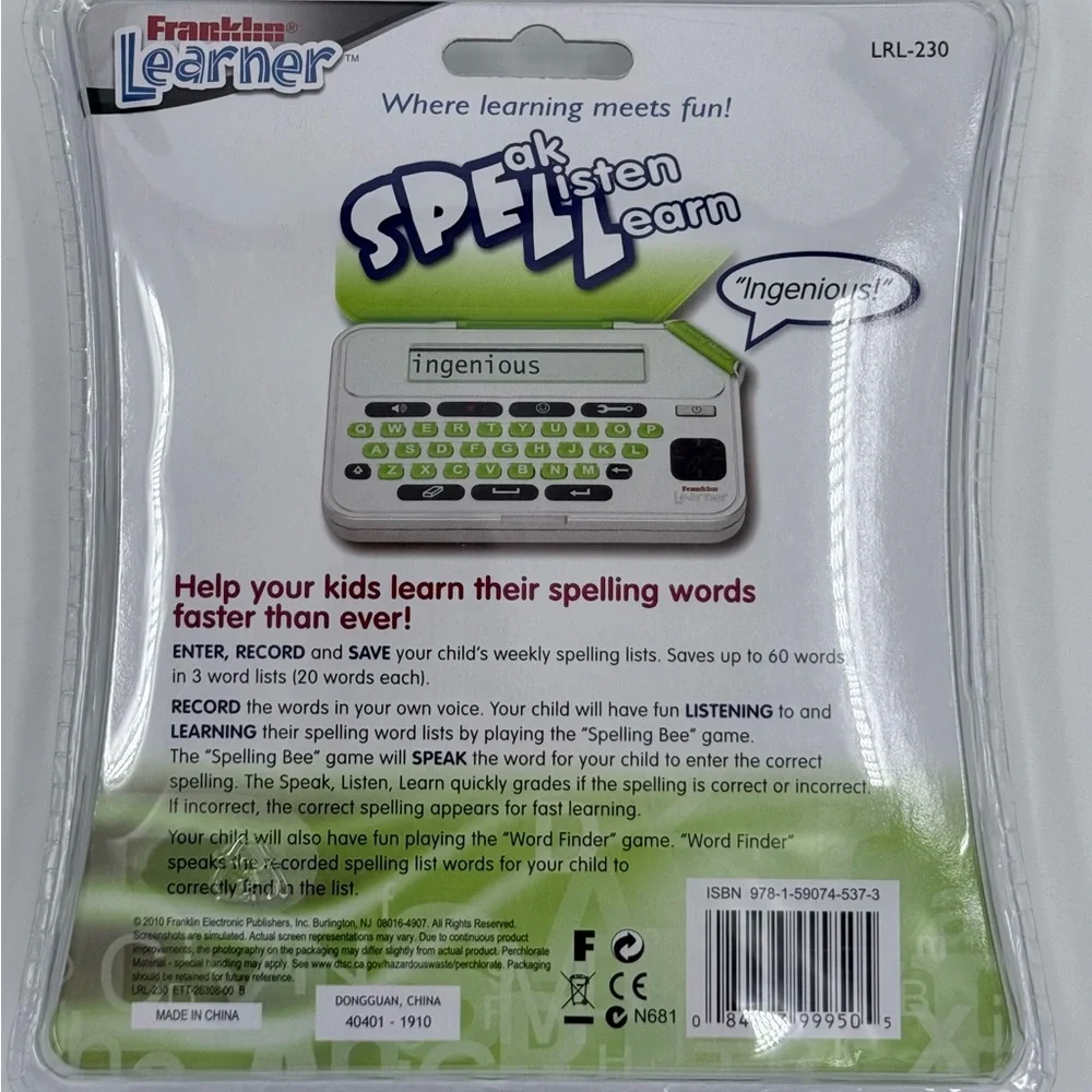 Franklin‎ Learner Spell & Listen LRL-230 VocabularyEducation Toy New In Package